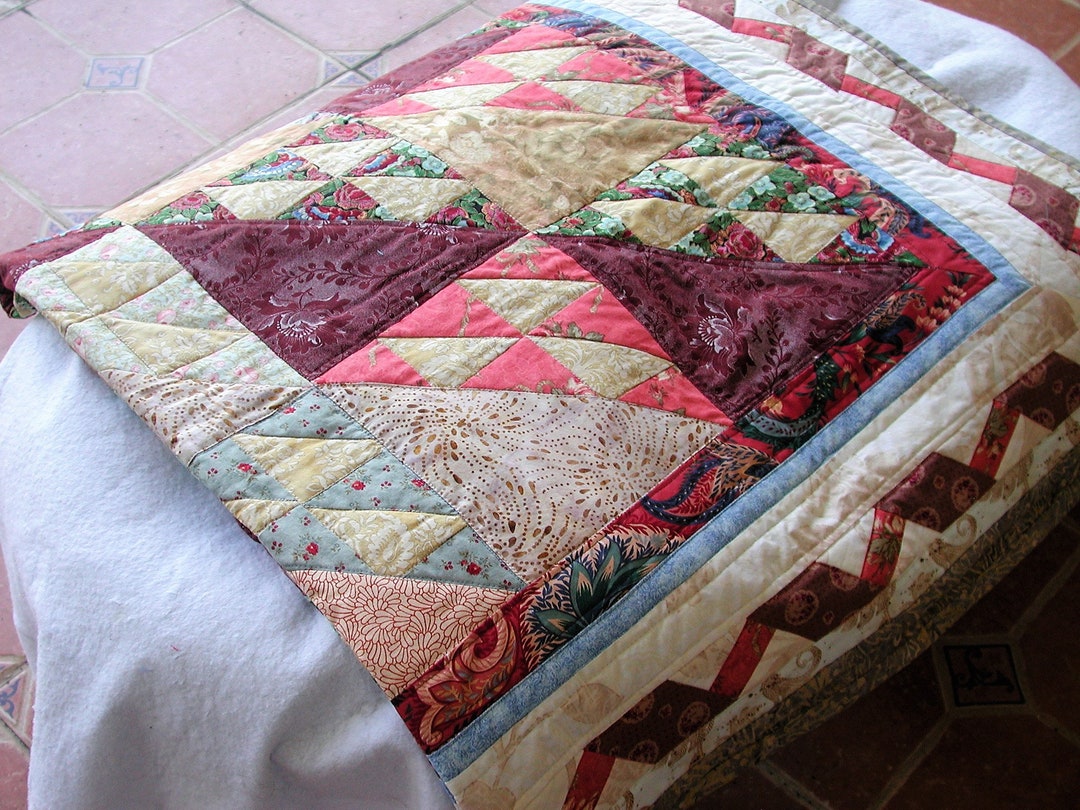 Lap Quilt Handmade 100 Cotton in Terra Cotta Burgundy and Etsy