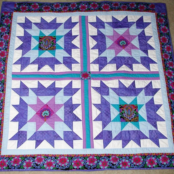 Star baby quilt handmade, Kaffe Fassett fabric, all-cotton baby quilt, Unique Baby Shower gift, Traditional Patchwork