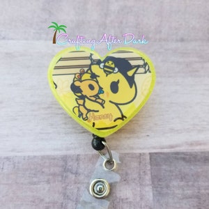 Tokidoki badge reel, cute badge holder, Honey Bee glitter badge reel, Kawaii unicorno belt clip, acrylic nurse ID holder, teacher ID holder