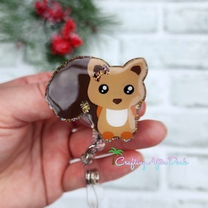 Cute Squirrel badge reel, nature woodland badge holder, squirrel animal badge reel, belt clip, acrylic nurse ID holder gift, teacher gift