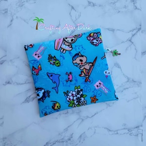 Tokidoki Aloha Custom Pouch, Donutella Beach Vinyl Glitter Zipper Bag, Cute Diaper Bag Accessory, Kawaii Fabric Crafting After Dark