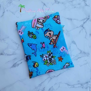 Tokidoki Custom Pouch, Aloha print, Donutella Beach Vinyl Glitter Zipper Bag, Cute Diaper Bag Accessory, Kawaii Fabric Crafting After Dark