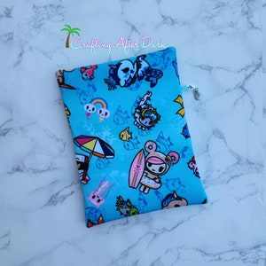 Tokidoki Custom Pouch, Aloha print, Donutella Beach Vinyl Glitter Zipper Bag, Cute Diaper Bag Accessory, Kawaii Fabric Crafting After Dark