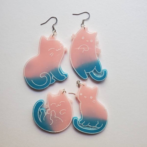 Cotton Candy Ombre Kitty Earrings, Cute Cat Earrings, Pink Cat Earrings, Blue Cat Earrings, Gift for Crazy Cat Lady, Resin Cat Earrings