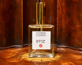 Rose Perfume - 2oz - made with organic essential oils extracted from fresh flowers, a true Rose fragrance that all will enjoy.