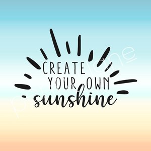 Puede incluir: Una cita motivacional sobre un fondo degradado de azul, amarillo y naranja. La cita dice "Crea tu propio sol".