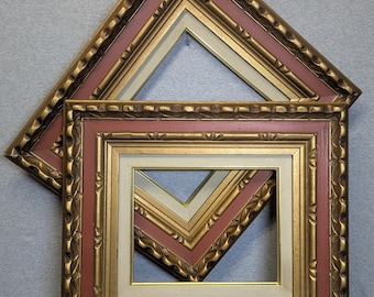 8x10 Frame Vintage Very Large Wide Carved Gold and Rust with Optional Glass and Custom Cut Matting