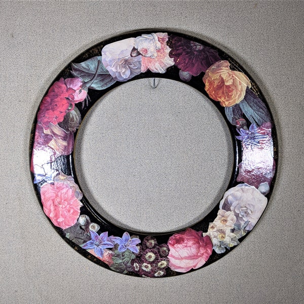 11x11 Round Circle Frame (Approximate Size) Black with Rose Design with Optional Glass and Custom Cut Matting