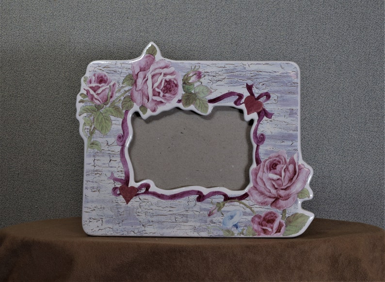 3 12 x 5 Frame Photo Frame Ceramic Roses Ribbons and Hearts