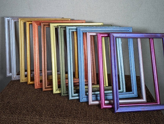 8x10 Wood Frame METALLIC Colors NARROW PROFILE with Optional Glass and Custom Cut Matting