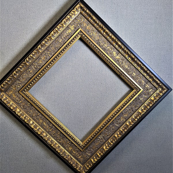12x12 Frame **NEW** Black and Gold Ornate Wide Bold with Optional Glass and Custom Cut Matting