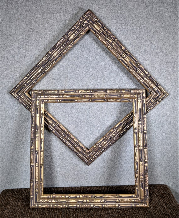 12x12 Frame Bamboo Gold Ornate Plastic With Optional Glass and Custom Cut  Matting 