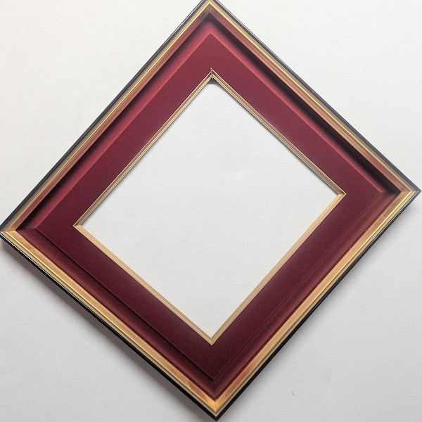 10x10 Frame (APPROXIMATE SIZE) Black Lacquer Red Felt and Gold with Optional Glass and Custom Cut Matting