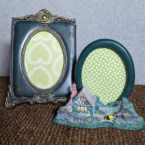 SET OF TWO 3 1/2 x 5 and 3 x 3 1/2 Dark Green Ornate with Choice of Glass