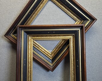 10x12 Frame Vintage Large Walnut and Gold Wide Profile with Optional Glass and Matting