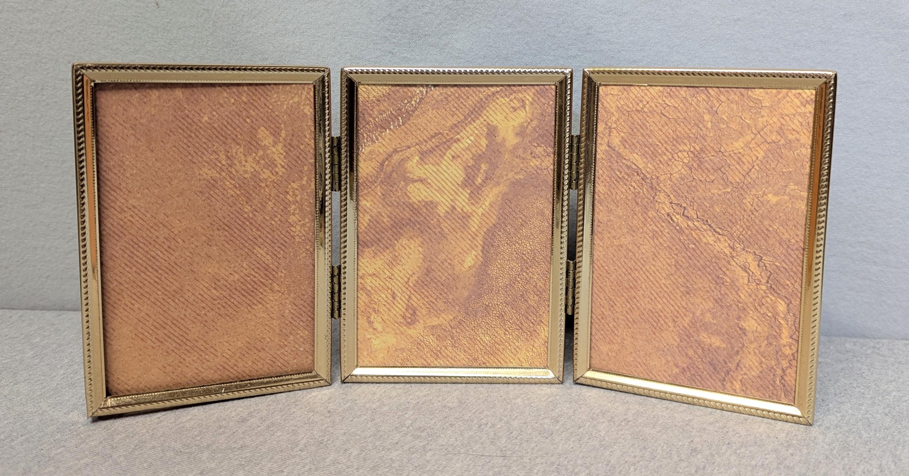 SET OF THREE Vintage Gold Metal Photo Frames 5x7 Double Triple and 3 1/ ...
