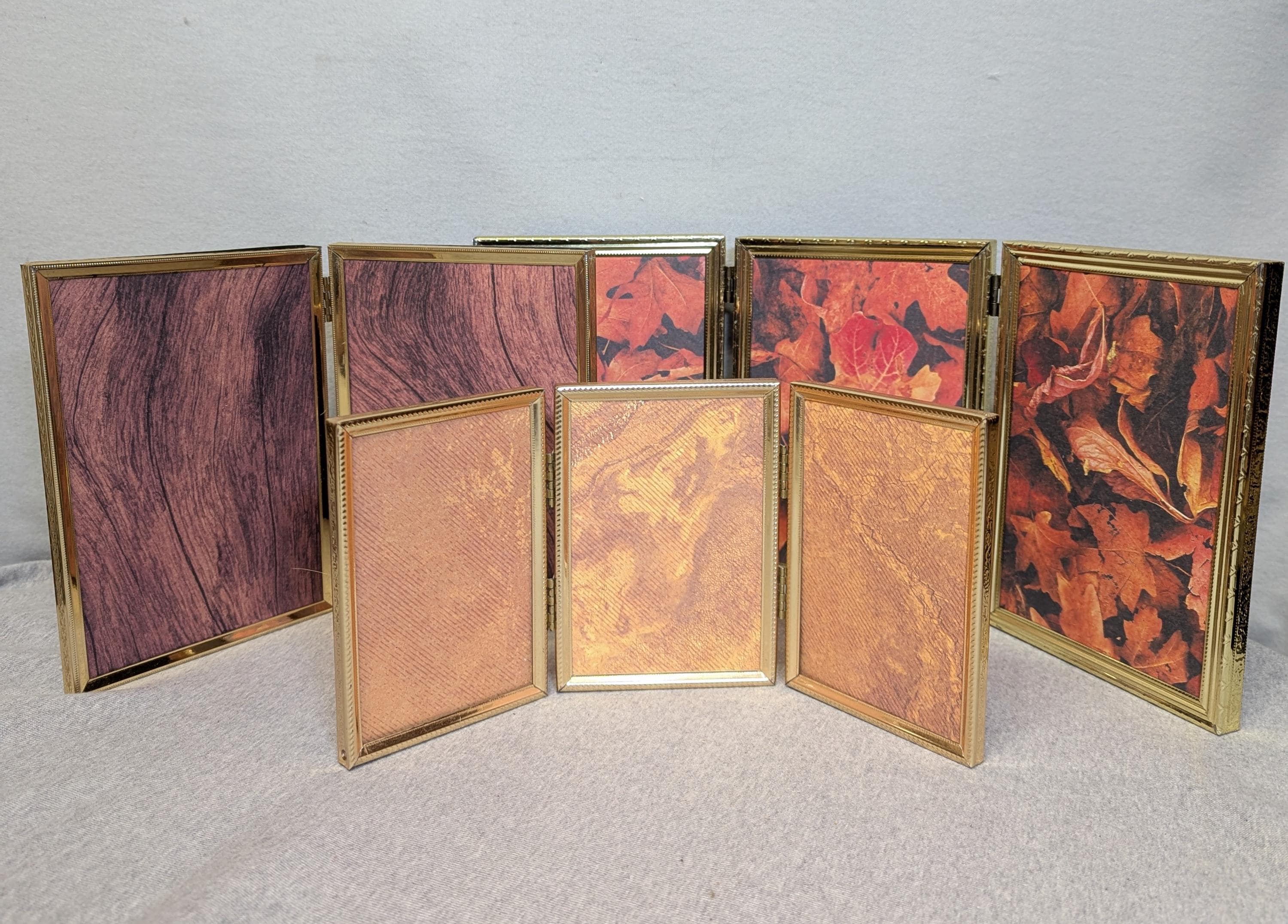 SET OF THREE Vintage Gold Metal Photo Frames 5x7 Double Triple and 3 1/ ...