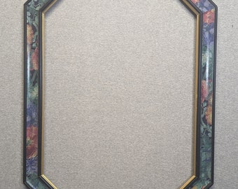 16x26 Octagon Frame Vintage Green Floral with Optional Acrylic and Custom Cut Matting