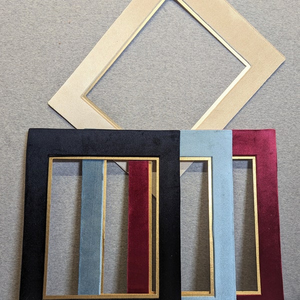 VELVET Picture Matting Hand Wrapped Double Mat Choice of Color Custom Sizes up to 20x24 Outer