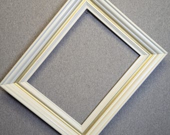 10x13 Frame Vintage White and Gold with Optional Glass and Custom Cut Matting
