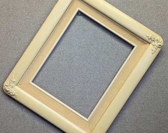 11x14 Frame Vintage Creamy Yellow Wide Ornate with Velvet Liner with Optional Glass and Custom Cut Matting