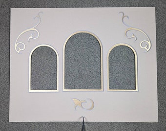 TRIPLE OPENING Mat Arched with Nouveau Design 11x14 Double Mat