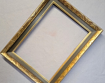 10x13 Frame (APPROXIMATE SIZE) Vintage Wood Carved Design Gold with Olive Painted Liner with Optional Glass and Custom Cut Matting