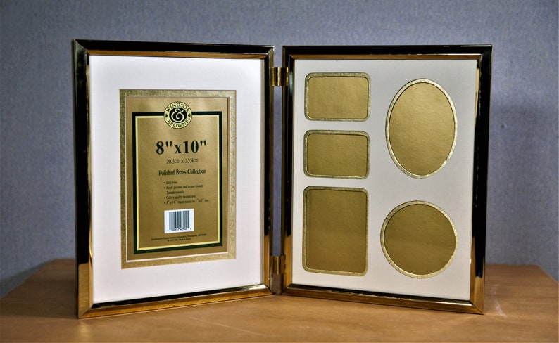 8x10 Photo Frame Double Opening Hinged Vintage Gold Metal Multiple Mat Collage