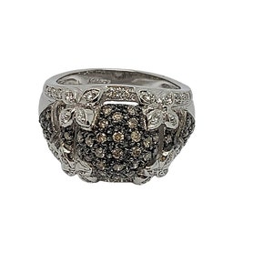 14 K White gold  Champagne  and White diamonds cluster ring