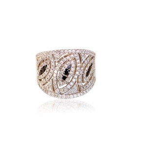 Dome  Black and White Diamond Ring in 14k white gold