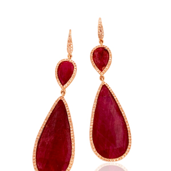 Radiant Ruby Slice Diamond Chandelier Earrings: