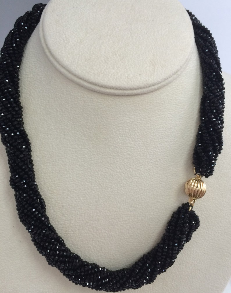 Natural Black Agate/onyx Multi Strand Collar 14 K Gold Clasp - Etsy