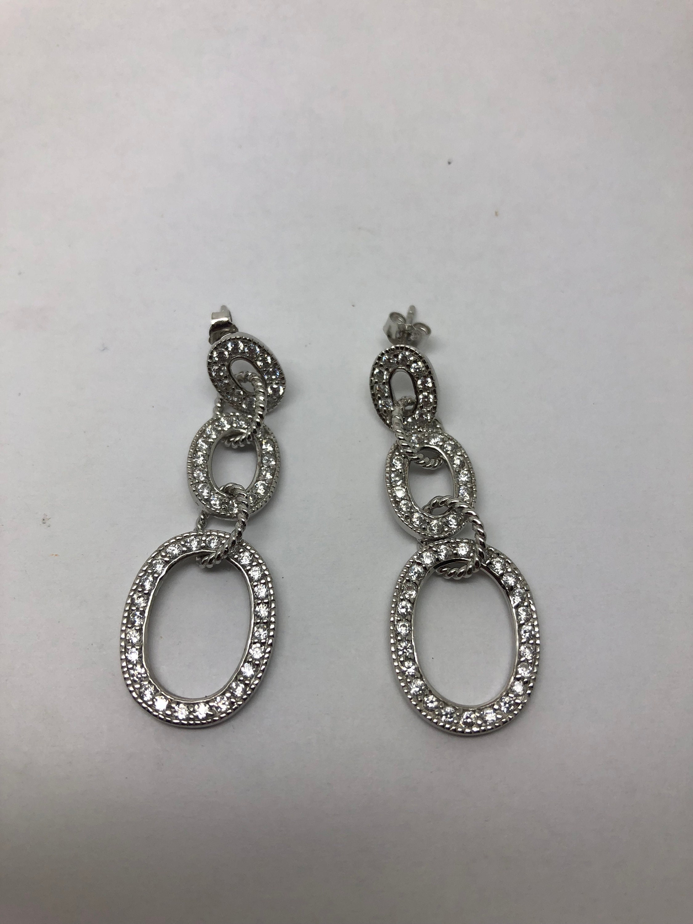 Sterling Silver Fancy Fashion Oval Earrings With White Cubic Etsy UK