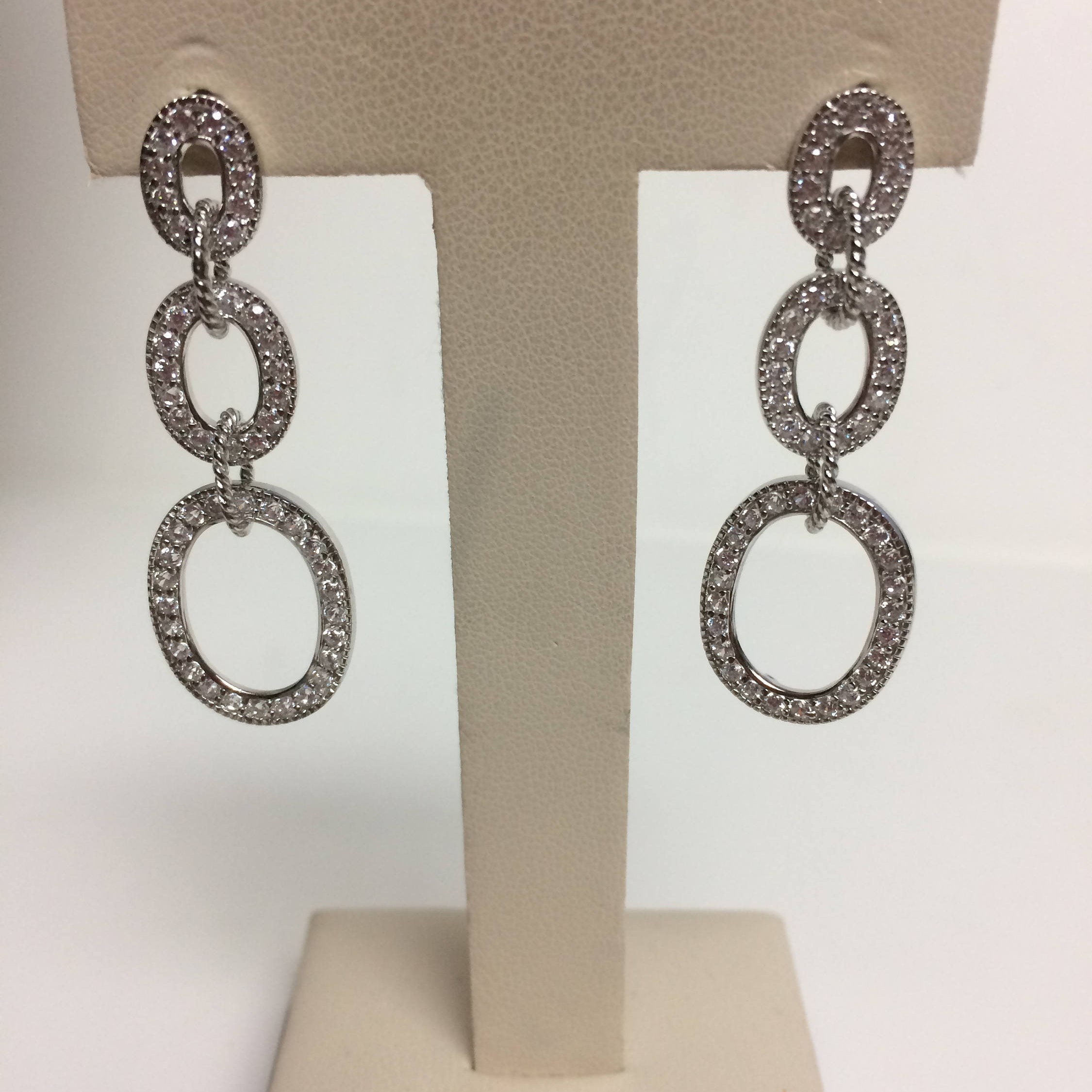 Sterling Silver Fancy Fashion Oval Earrings With White Cubic Etsy UK