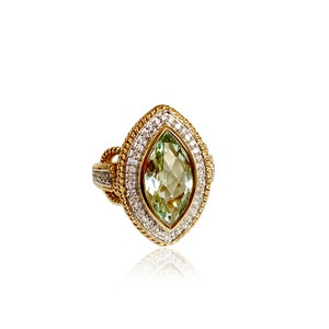 Green Amethyst Marquise-Cut Antique Finish Diamond Ring in 14K Yellow Gold