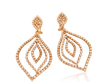 18K Rose Gold Diamond Rhombus Shaped Tiered Hanging Earrings