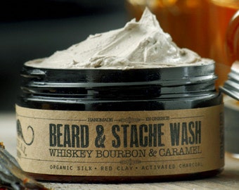 BEARD WASH • Whiskey Bourbon and Caramel • Organic beard soap • Beard shampoo, beard care, mens care, whipped soap, mustache wash, for him