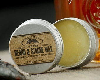 BEARD WΑΧ- Whiskey Bourbon Caramel~facial hair styling wax~organic mustache wax~beard care~mens care~beard wax~gift for him~wax