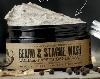 BEARD WASH - Vanilla Pepper Sandalwood~organic beard soap~beard shampoo~beard care~mens care~whipped soap~mustache wash~for him