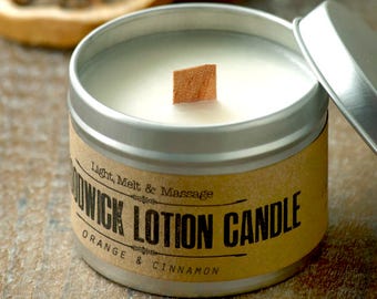 WOODWICK LOTION CANDLE Orange & Cinnamon, Aromatherapy candle, body lotion candle, hand lotion, massage oil candle, aromatic candle