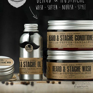 BEARD CARE SET Organic Oil, Wash, Wax & Conditioner for facial hair grooming image 2