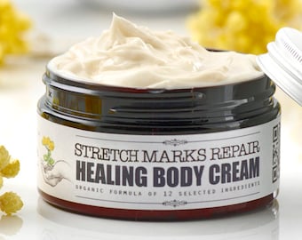 HEALING BODY CREAM Stretch Marks Repair • Organic skin healing cream for stretch marks & scars repair by Elixirium Organic Handmade Skincare