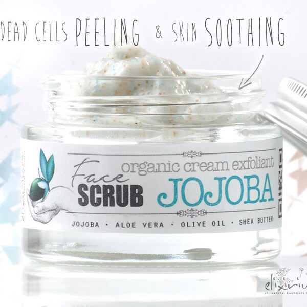 Exfoliante facial de jojoba • Crema exfoliante facial de células muertas orgánicas • Cuidado de la piel hecho a mano sin químicos • Todo tipo de piel