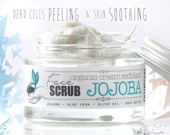 Jojoba Face Scrub • Organic Dead Cells Facial Cream Exfoliator • Chemical-Free Handmade Skincare • All Skin Types