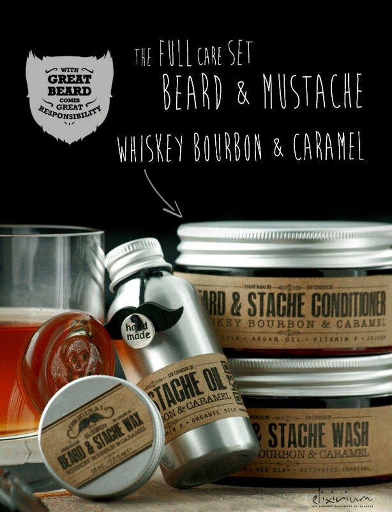 BEARD CARE SET Organic Oil, Wash, Wax & Conditioner for facial hair grooming image 1