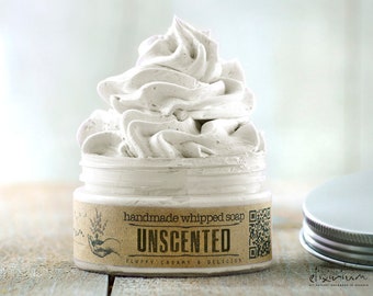 Whipped Soap UNSCENTED • Natural Facial & Body Cleanser Soap, Handmade Soap, Rustic soap, fluffy soap, Shaving cream soap by Elixirium.