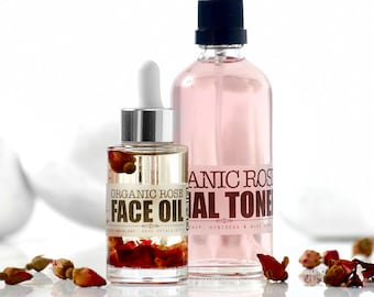 ORGANIC ROSE Oil Face Treatment Set • Facial Skin Glow elixir