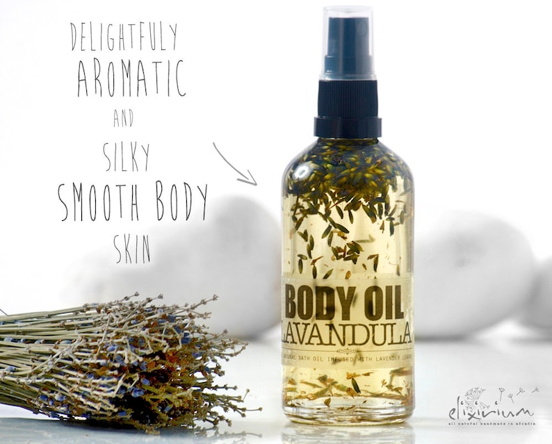 Body Oil LAVENDER Organic Massage oil, Lavender Organic Bath oil, Aromatic Lavender body oil by Elixirium Organic Skincare image 1