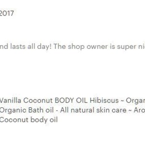 Body Oil VANILLA COCONUT with Hibiscus Organic Body Massage oil for all natural skin care, Body Moisturizer, Spa oil by Elixirium. image 4