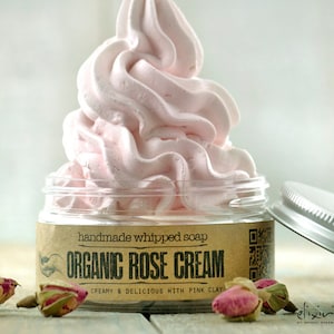 Whipped Soap ORGANIC ROSE Face & Body Handmade Cream Wash. image 1